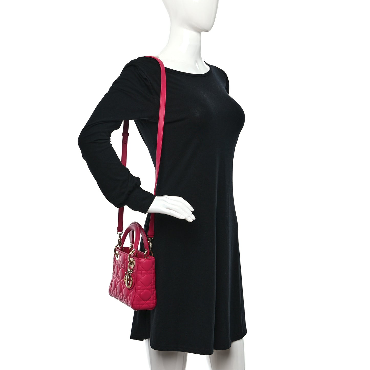 Lambskin Cannage Mini Lady Dior Fuchsia