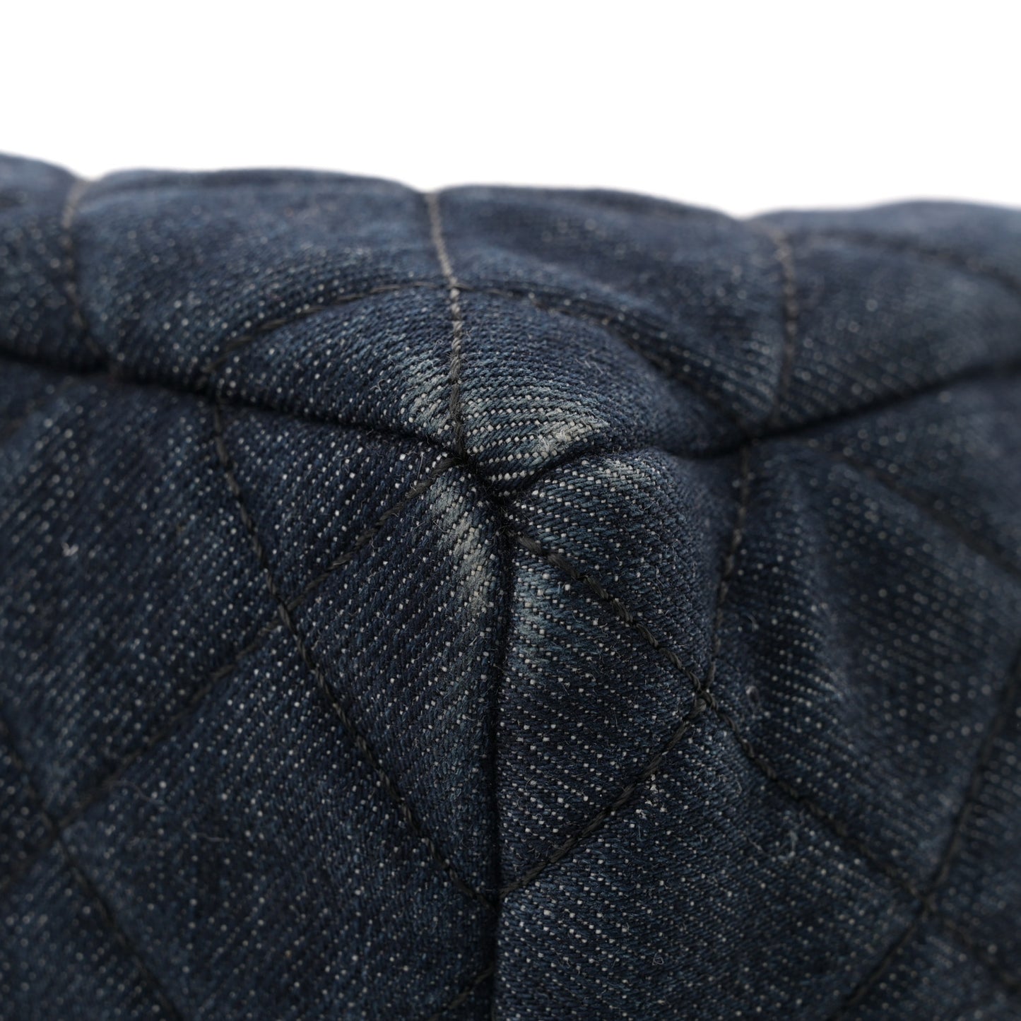 Washed Denim Quilted Small Urban Spirit Drawstring Bag Dark Blue