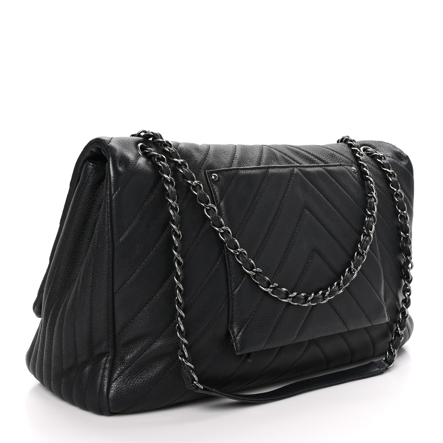 Chanel Calfskin Chevron Quilted XXL Travel Flap Bag Black 3 of 11