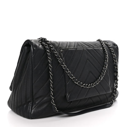 Chanel Calfskin Chevron Quilted XXL Travel Flap Bag Black 3 of 11