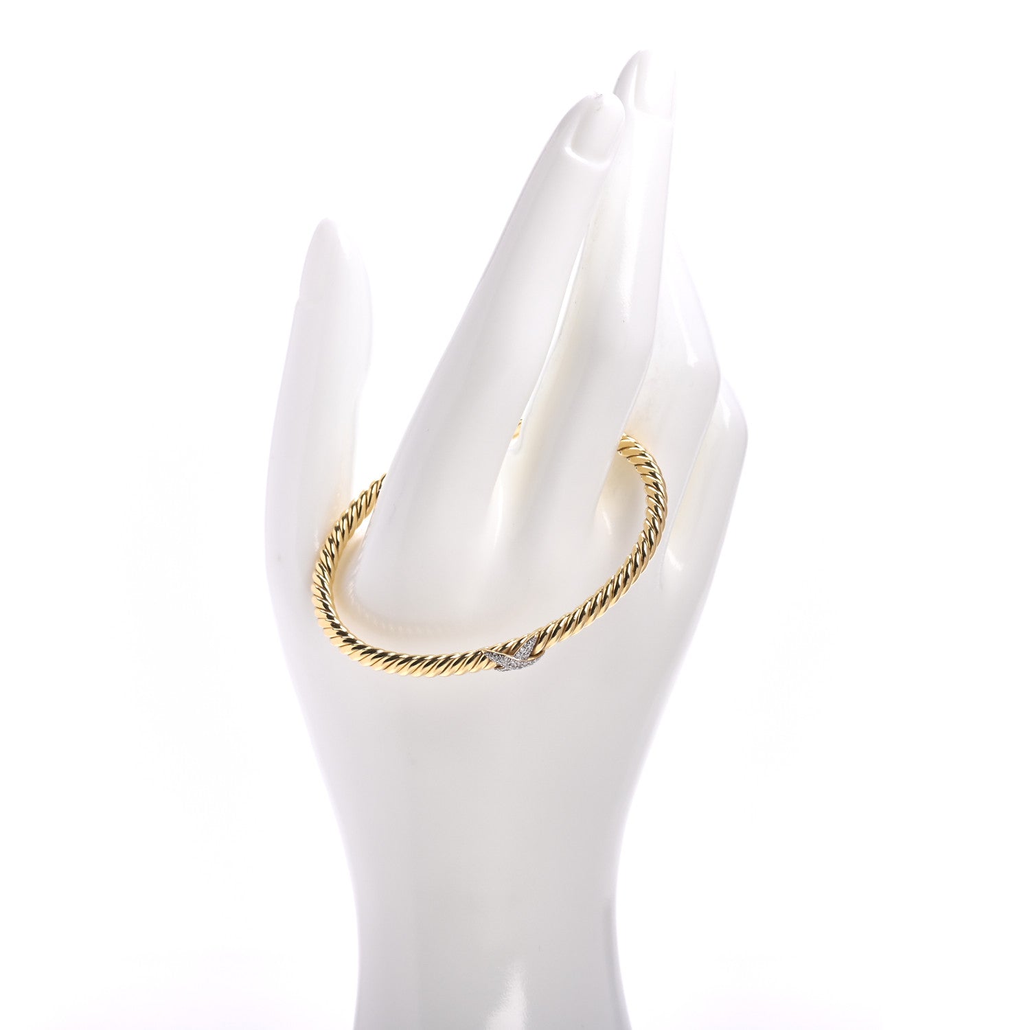 David Yurman 18K Yellow Gold Diamond 4mm Cablespira X Station Cable Bracelet 2 of 4