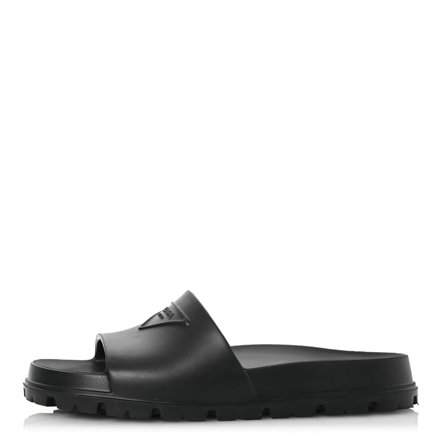 EVA Rubber Triangle Logo Embossed Womens Lug Sole 20mm Slide Sandals 38 Black