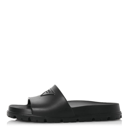Prada EVA Rubber Triangle Logo Embossed Womens Lug Sole 20mm Slide Sandals 38 Black 1 of 11