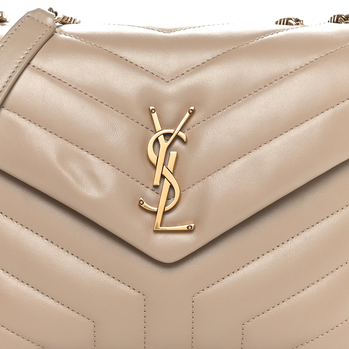 Calfskin Y Quilted Monogram Small Loulou Chain Satchel Dark Beige