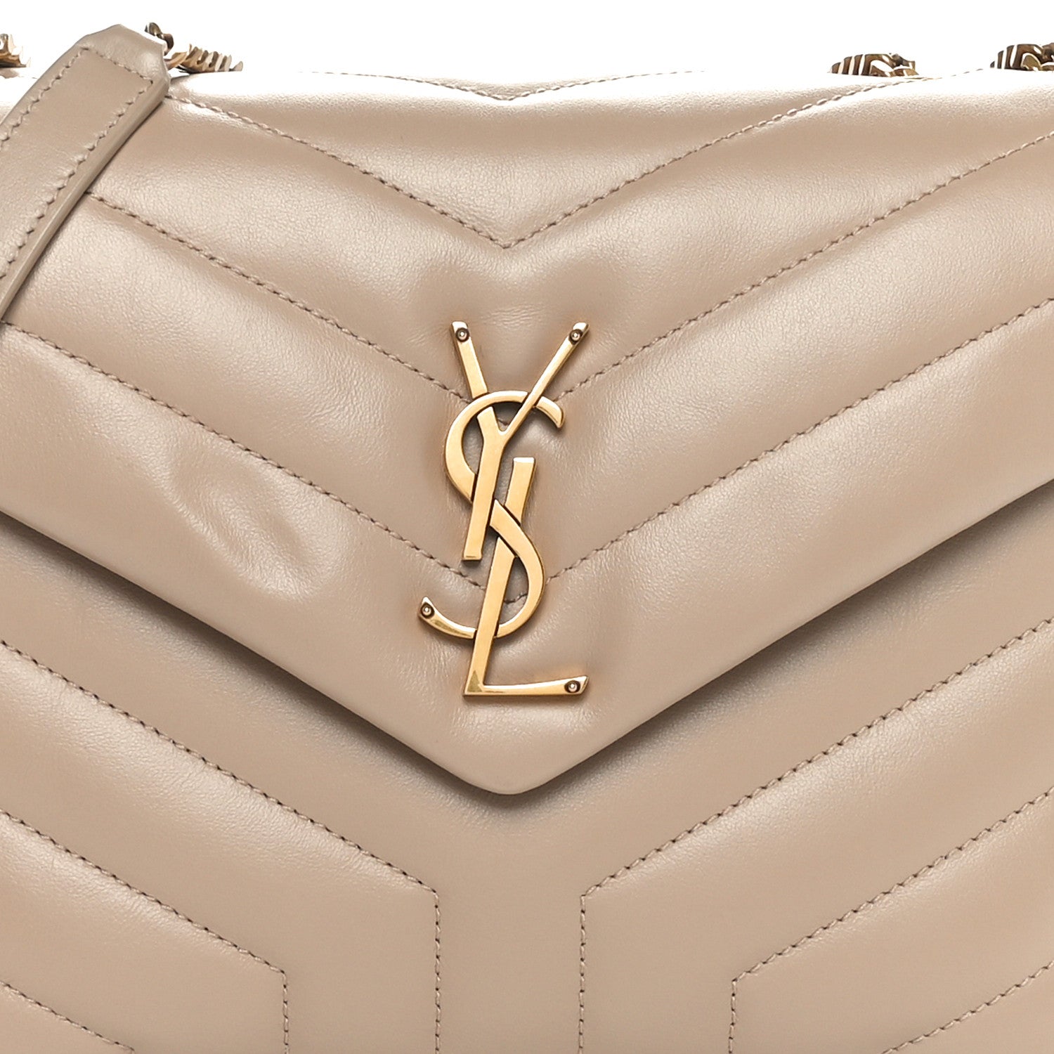 Saint Laurent Calfskin Y Quilted Monogram Small Loulou Chain Satchel Dark Beige 8 of 11