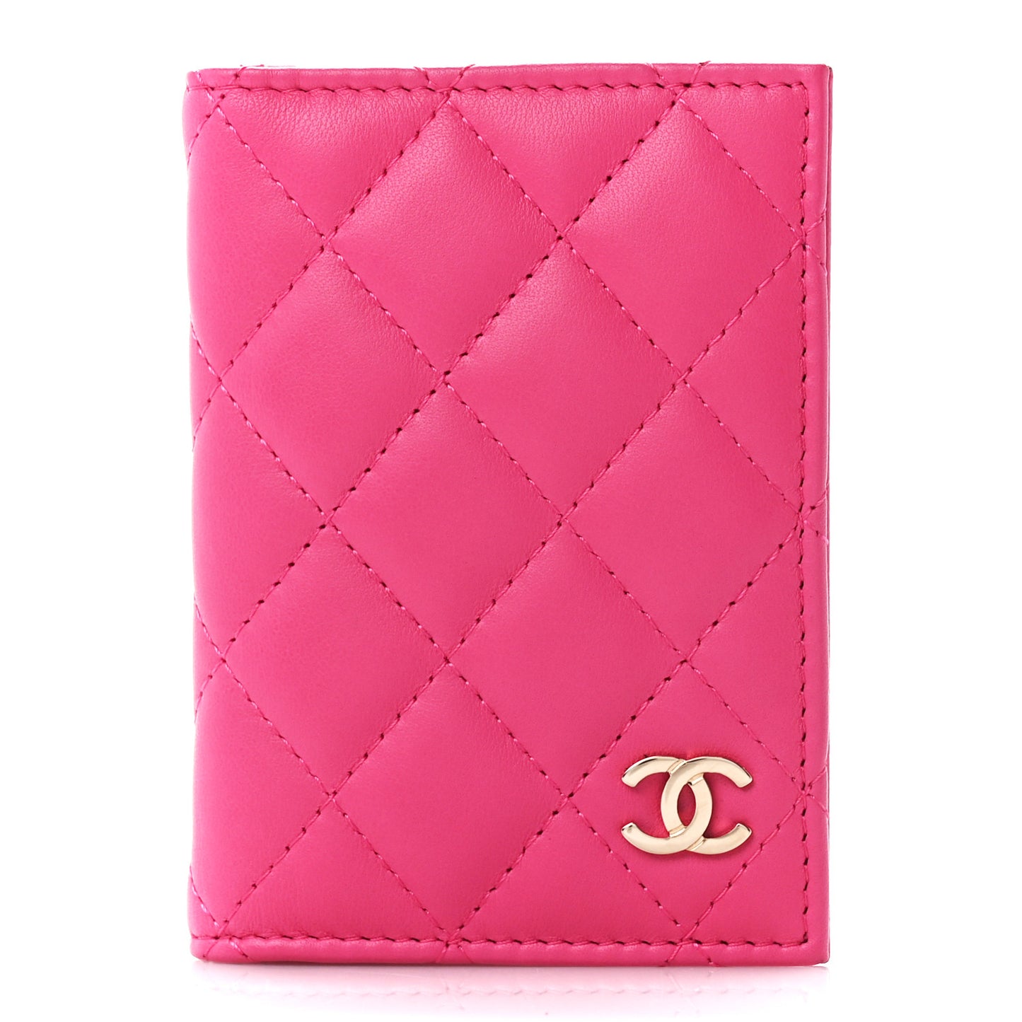 Lambskin Quilted Card Holder Wallet Fuchsia