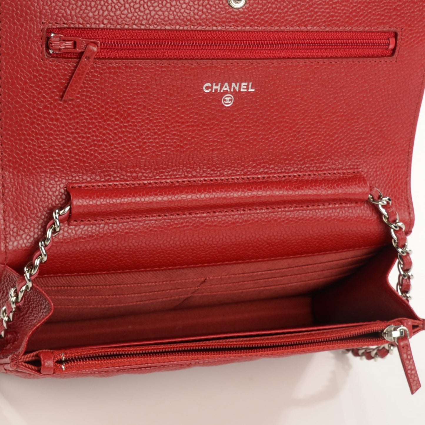 Caviar Quilted Wallet On Chain WOC Dark Red