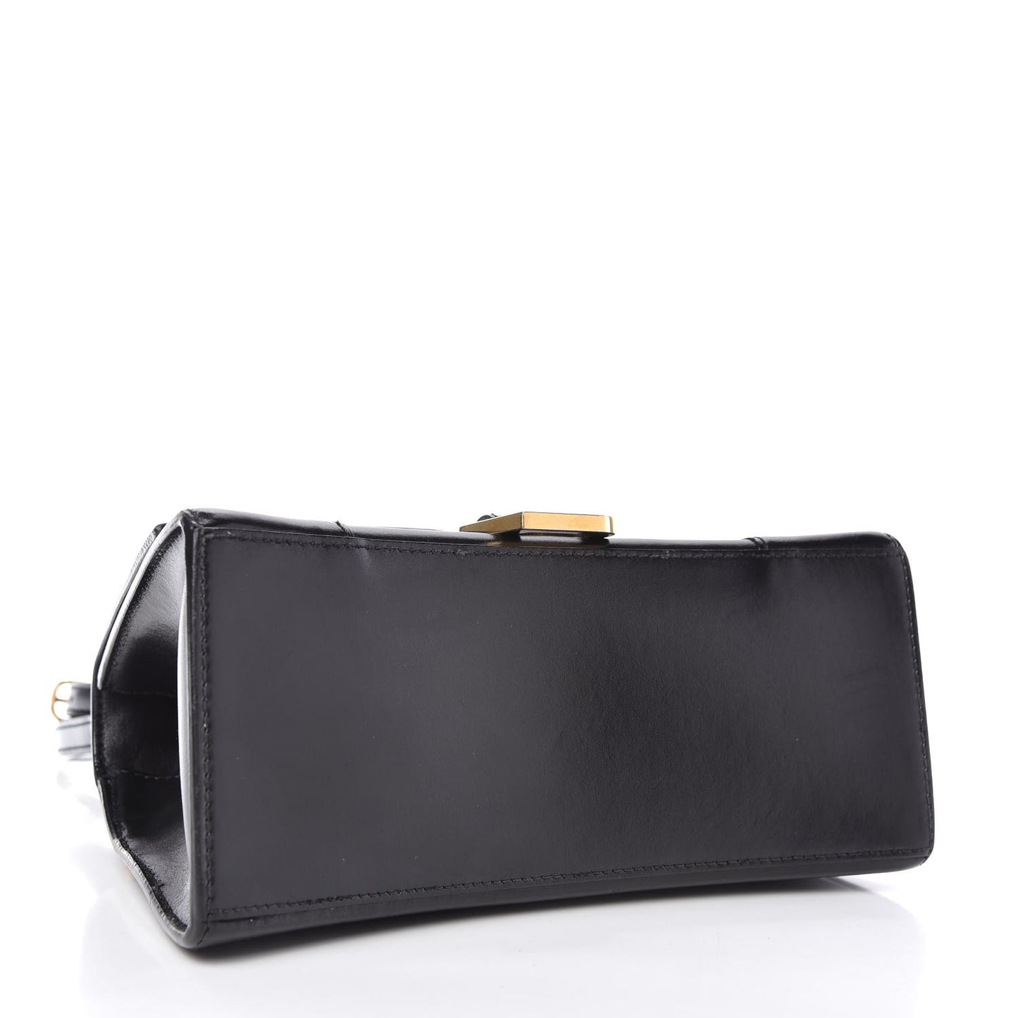 Shiny Box Calfskin Small Hourglass Top Handle Bag Black