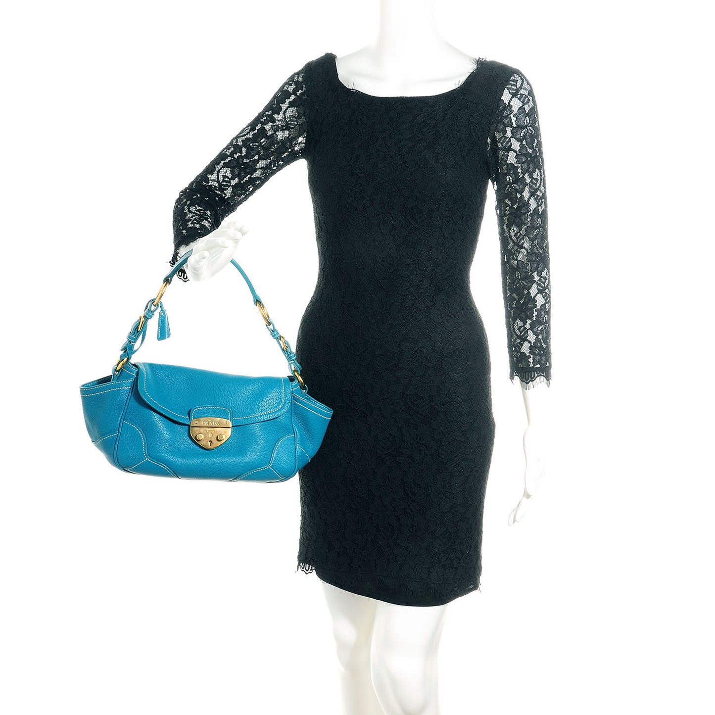 Vitello Daino Pushlock Flap Shoulder Bag Turchese