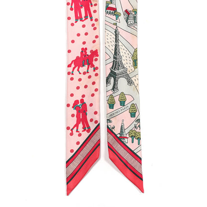 Hermes Silk Les Nouveaux Amoureux de Paris Twilly Rose Pale Vert Rose 2 of 5