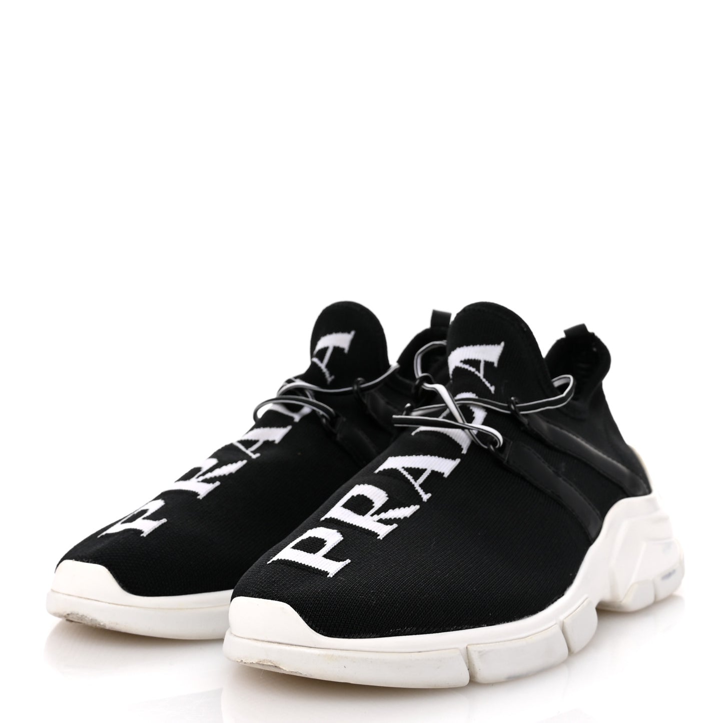 Knit Fabric Logo Womens Sneakers 37 Black White