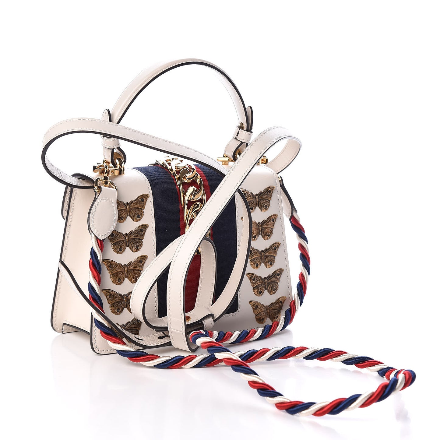 Calfskin Animal Studs Mini Sylvie Top Handle Bag White