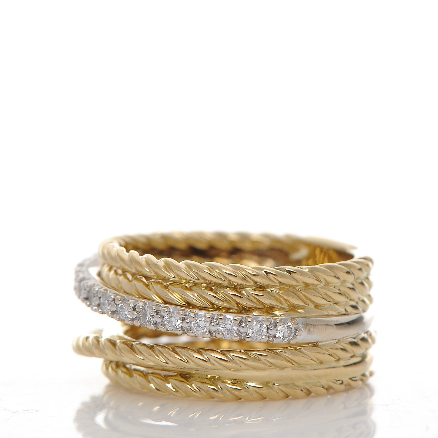 18K Yellow Gold Diamond 11mm Wide Crossover Ring 50 5.5