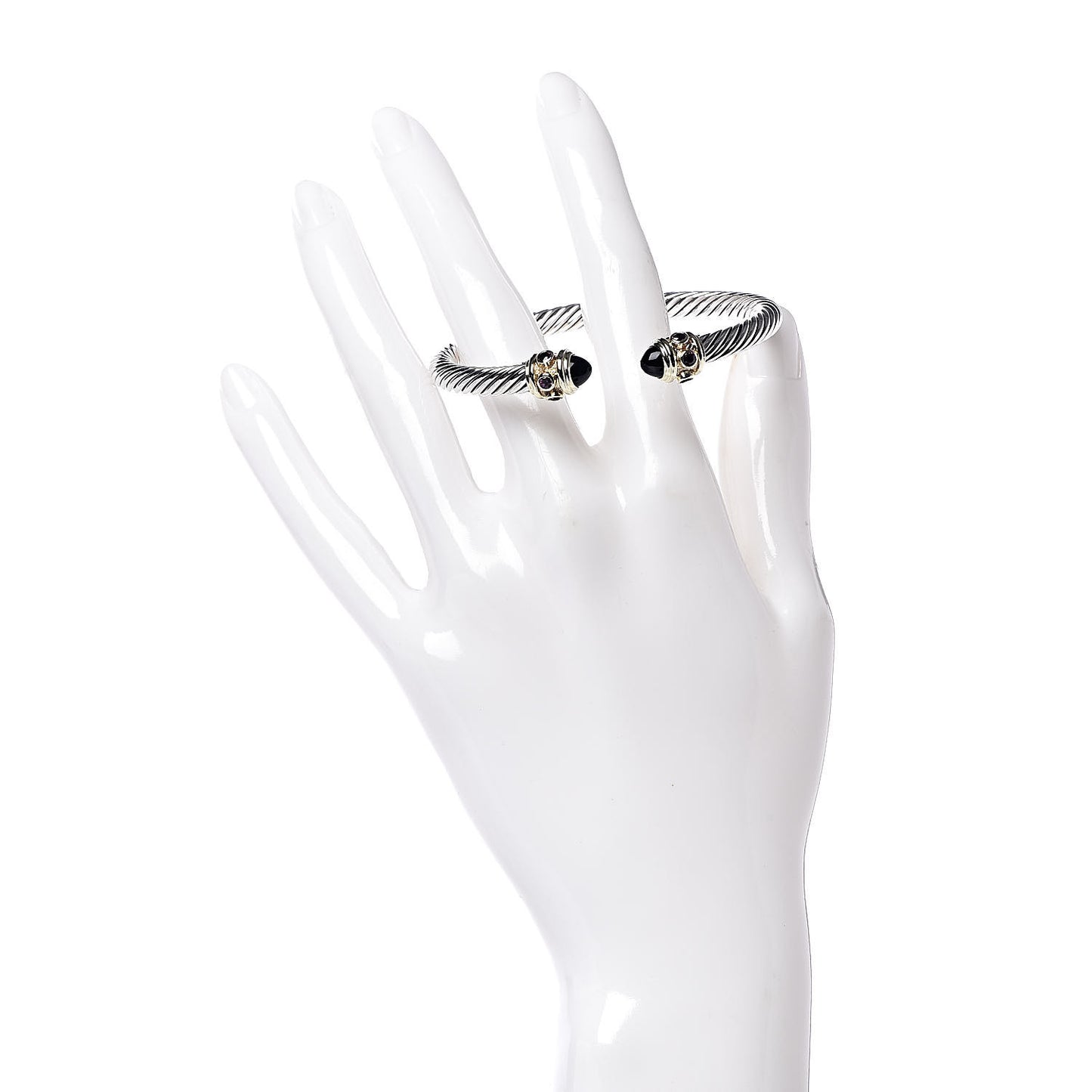 Sterling Silver 14K Yellow Gold Black Onyx Pink Sapphire 5mm Cable Renaissance Bracelet