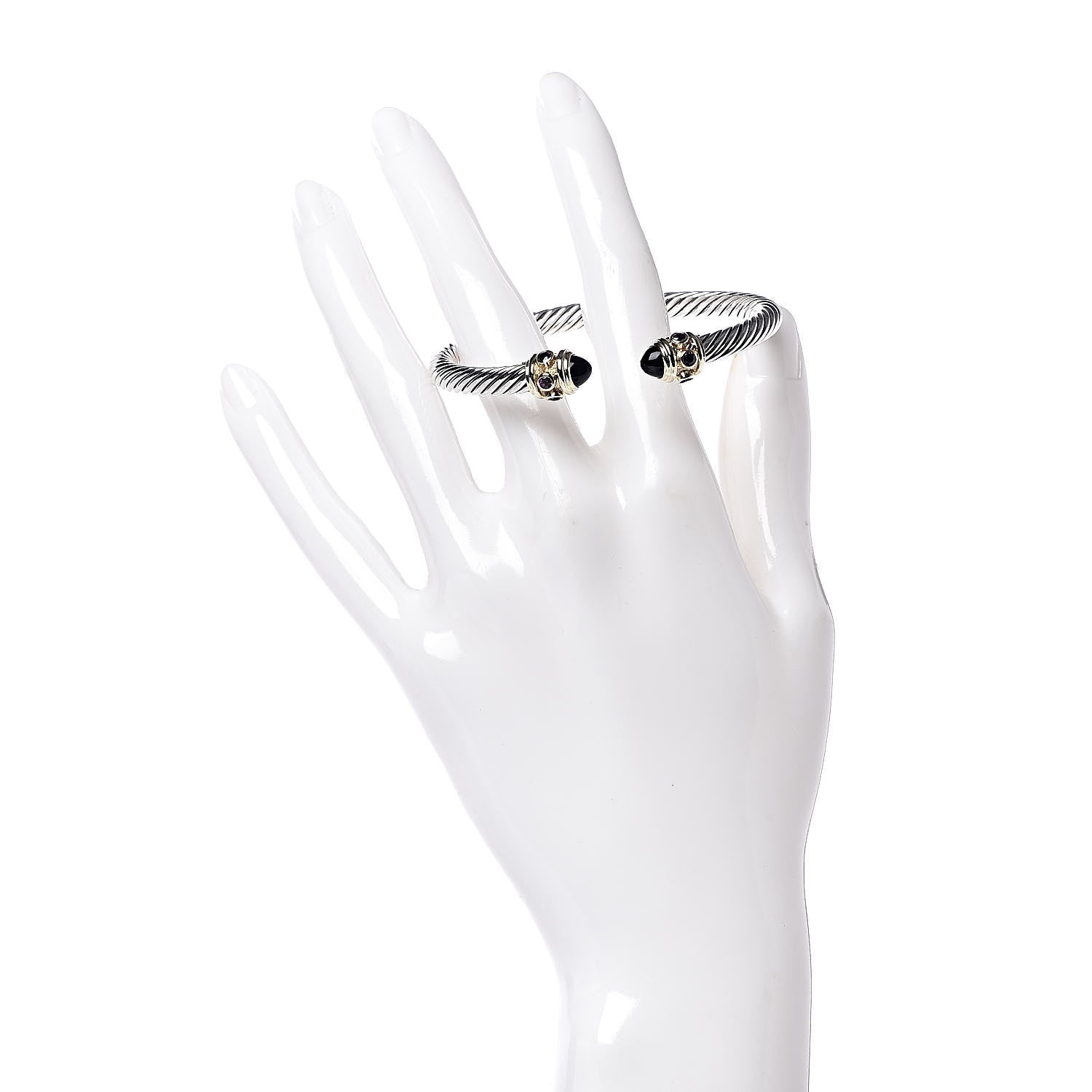 David Yurman Sterling Silver 14K Yellow Gold Black Onyx Pink Sapphire 5mm Cable Renaissance Bracelet 2 of 4