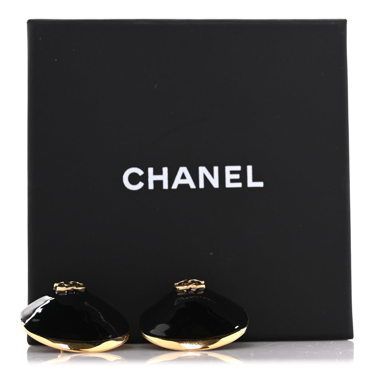 Metal Resin CC Stud Earrings Gold Black