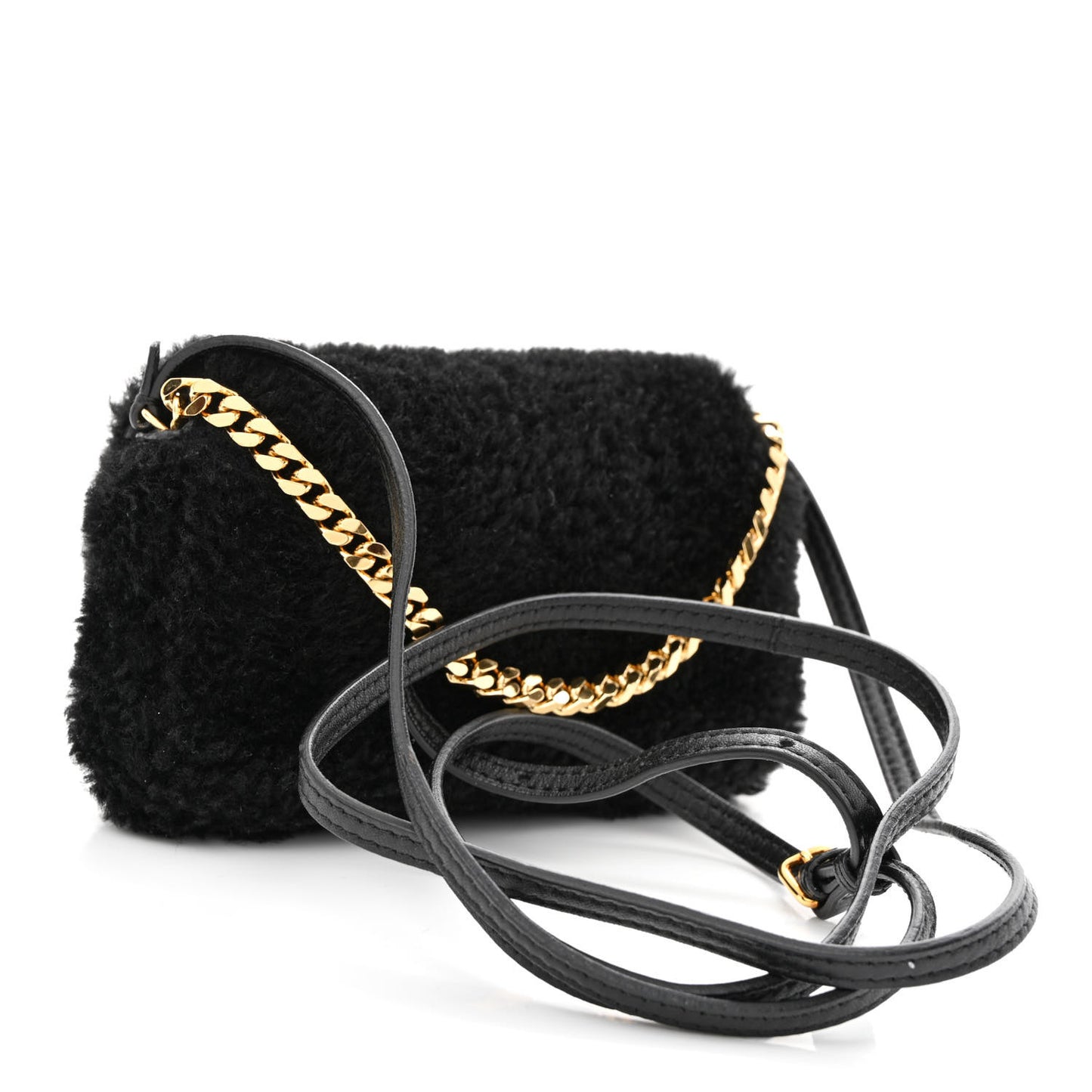 Shearling Shiny Nappa Micro Baguette Black