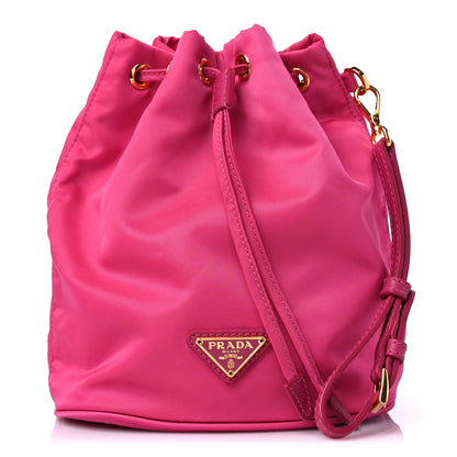 Prada Saffiano Tessuto Nylon Vela Bucket Wristlet Ibisco 1 of 9