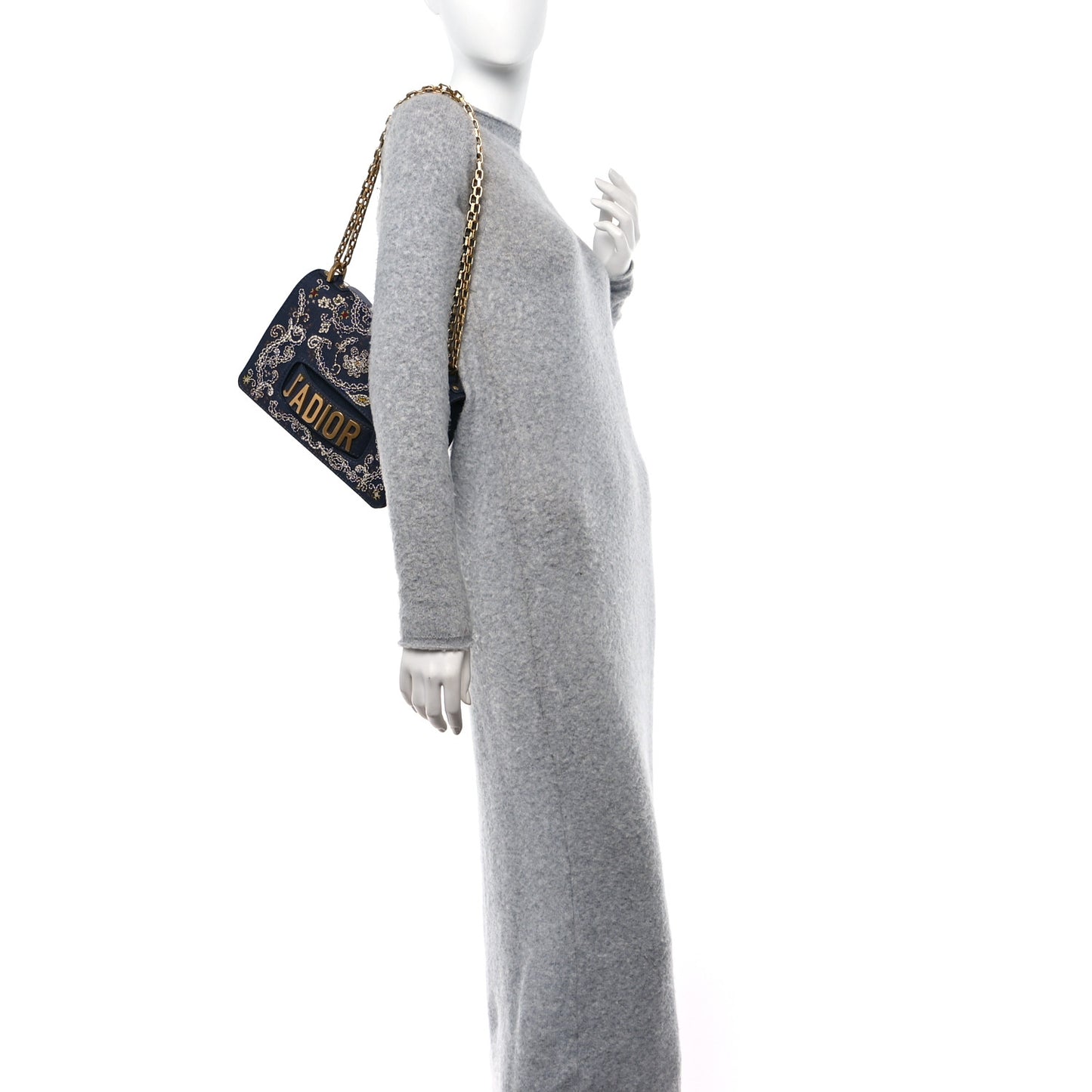CHRISTIAN DIOR Denim Bead Embroidered J'Adior Chain Flap Bag Blue Multicolor