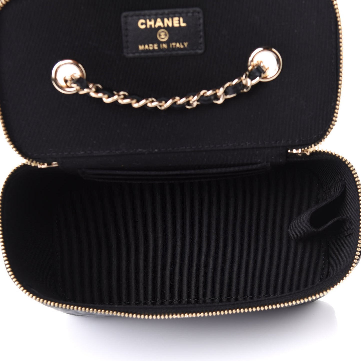 Lambskin Camellia Embossed Small Vanity Case With Chain Black