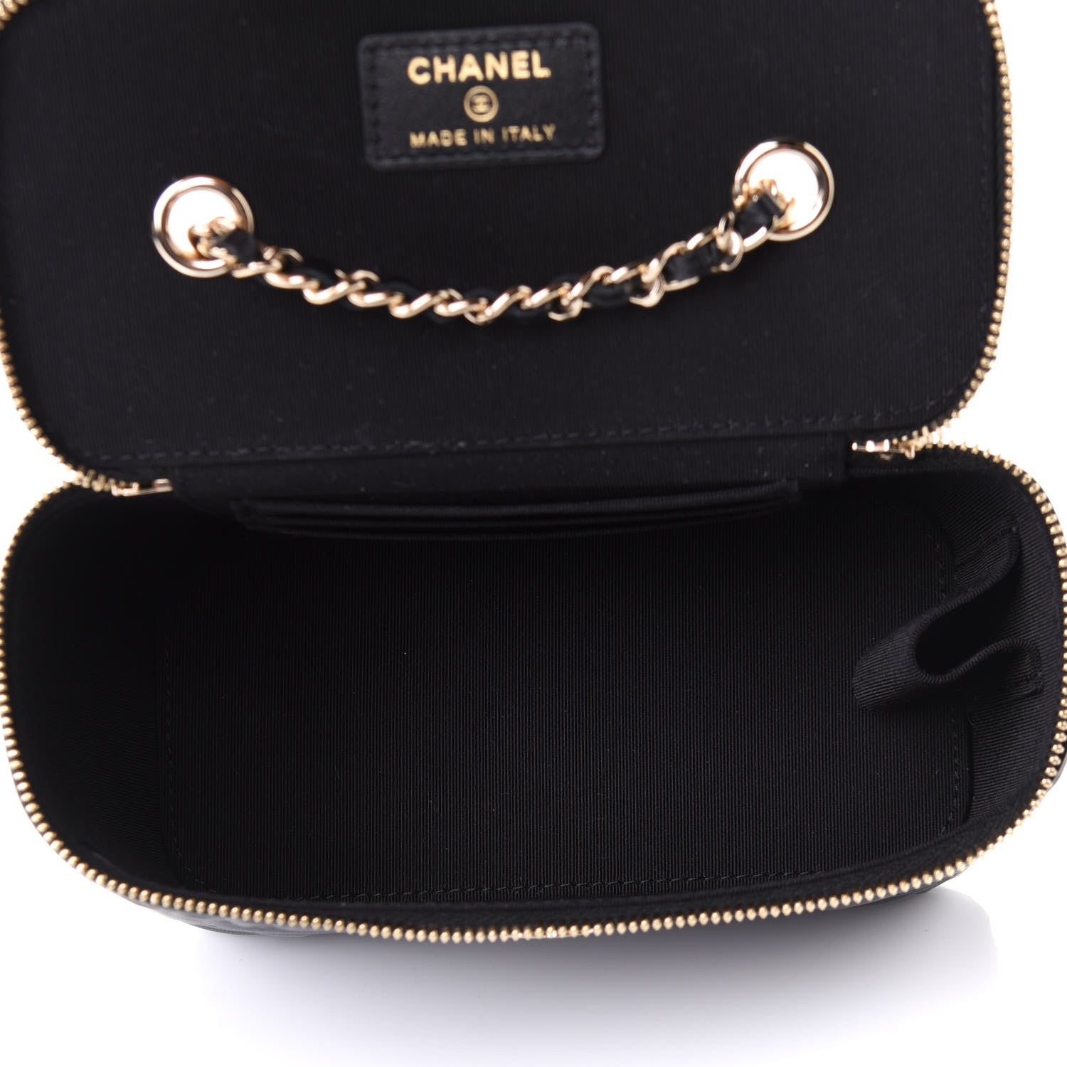 Chanel Lambskin Camellia Embossed Small Vanity Case With Chain Black 4 of 5