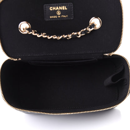 Chanel Lambskin Camellia Embossed Small Vanity Case With Chain Black 4 of 5
