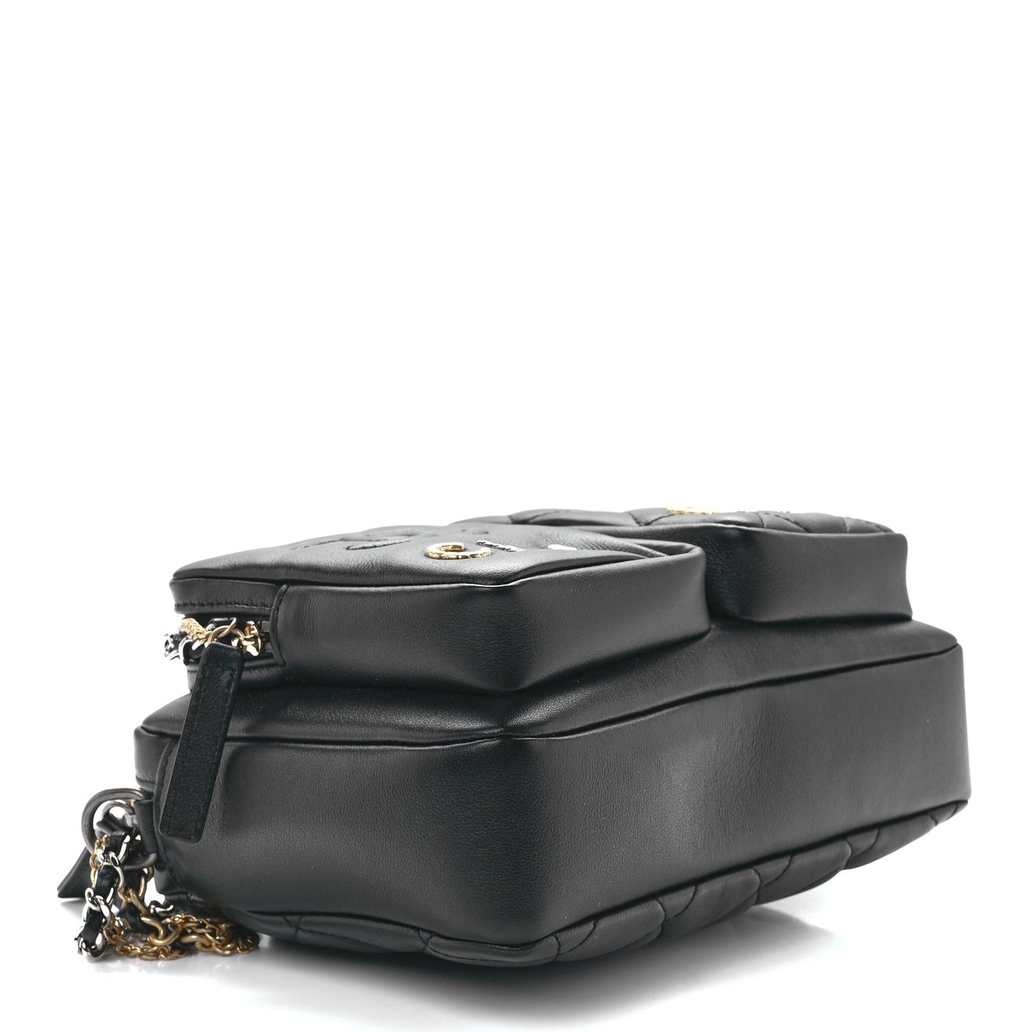 Calfskin Quilted Small Camera Case Black