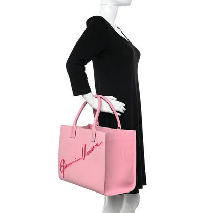 Versace Canvas Suppler Calfskin Cabas GV Signature Tote Pink 2 of 12