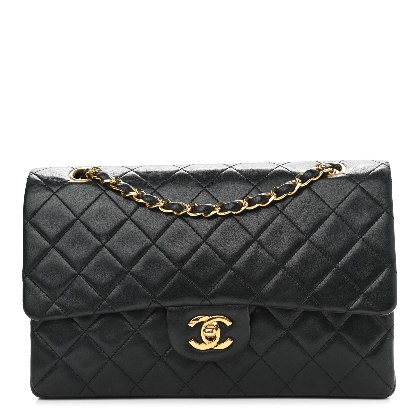 Lambskin Quilted Medium Double Flap Black