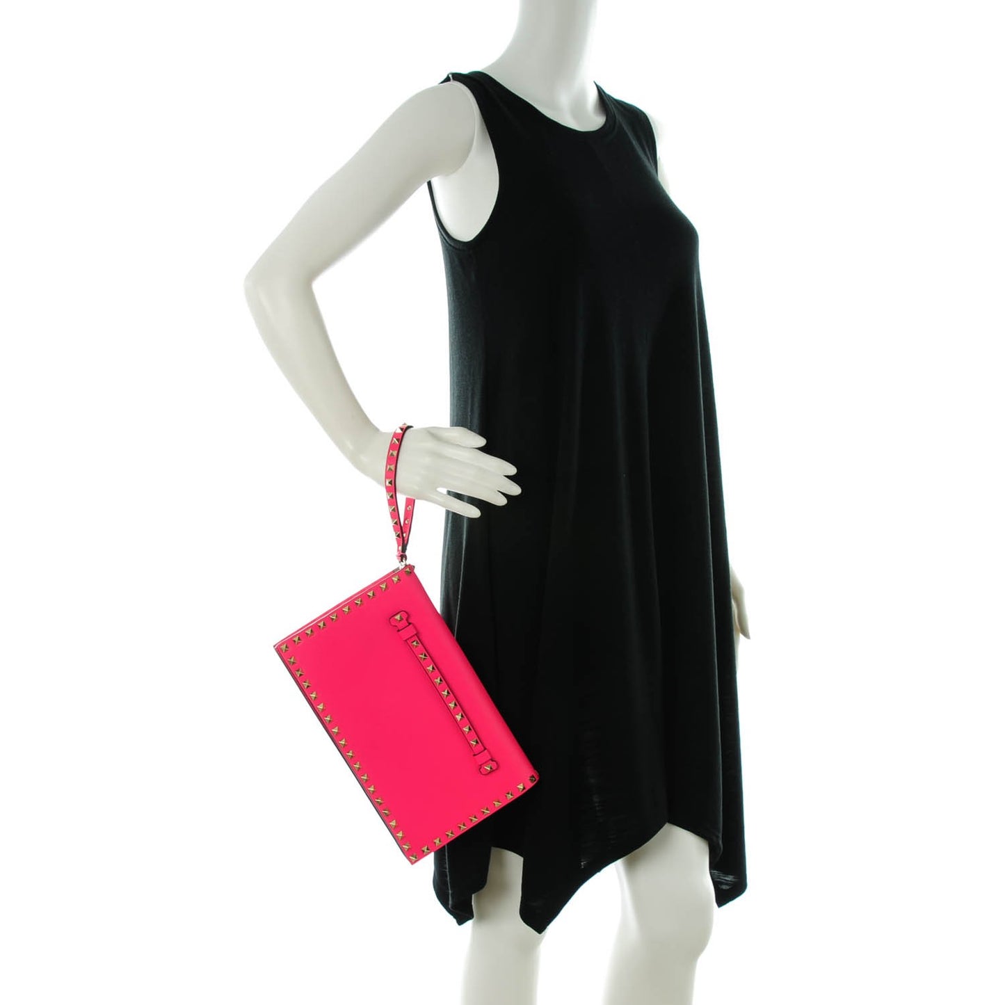 Nappa Rockstud Wristlet Clutch Fuxia Fluo