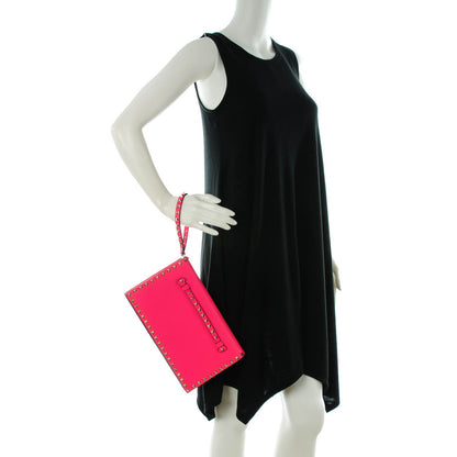 Valentino Garavani Nappa Rockstud Wristlet Clutch Fuxia Fluo 2 of 8