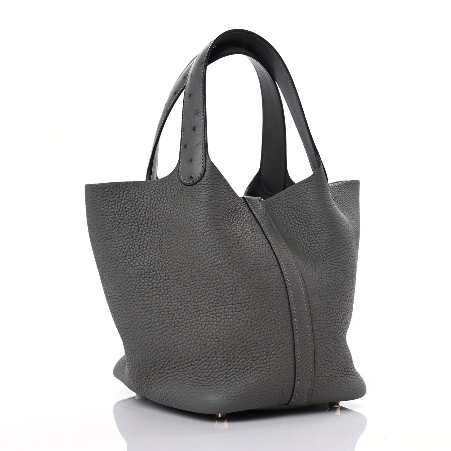 Taurillon Clemence Ostrich Touch Picotin Lock 18 PM Gris Meyer