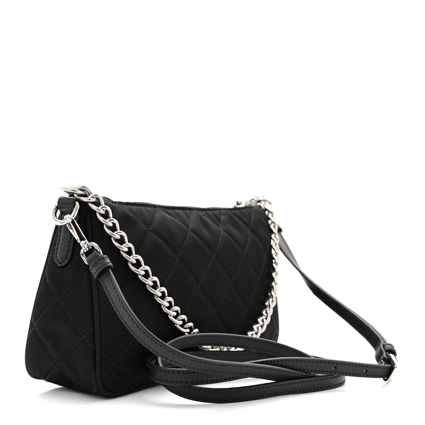 Nylon Tessuto Impuntu Quilted Crossbody Bag Black