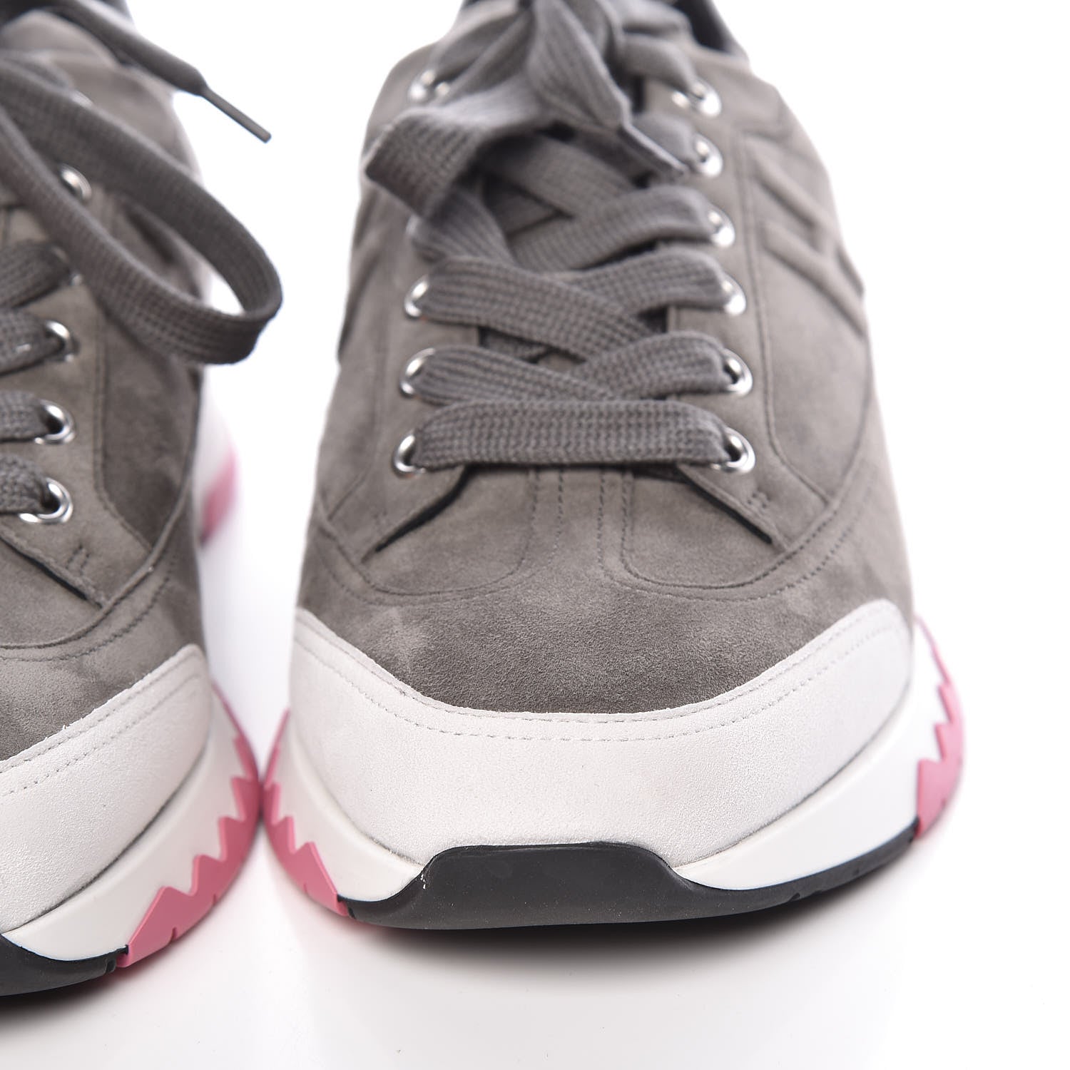 Hermes Velvet Goatskin Calfskin Womens Trail Sneakers 39.5 Gris Tenorite Blanc 10 of 13