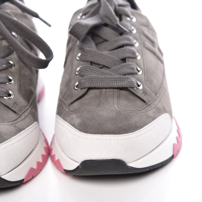 Hermes Velvet Goatskin Calfskin Womens Trail Sneakers 39.5 Gris Tenorite Blanc 10 of 13