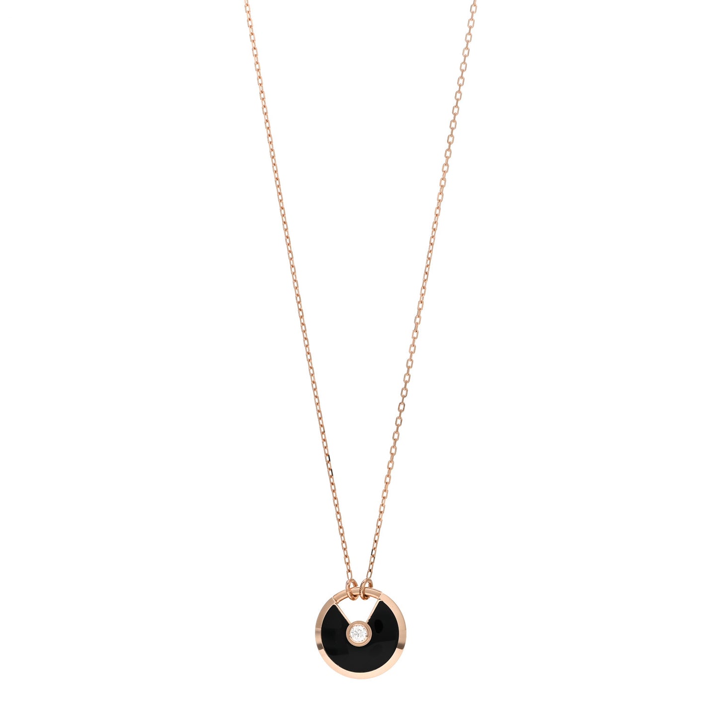 18K Pink Gold Diamond Black Onyx SM Amulette de Cartier Pendant Necklace