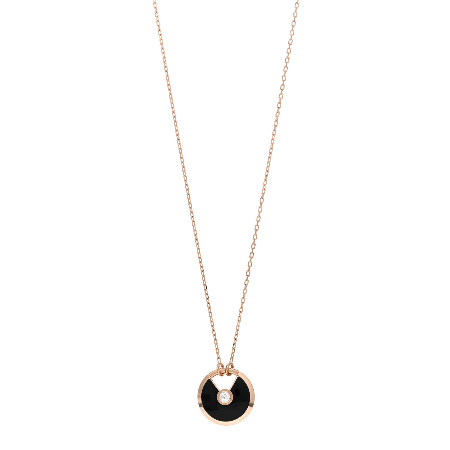 Cartier 18K Pink Gold Diamond Black Onyx SM Amulette de Cartier Pendant Necklace 1 of 4