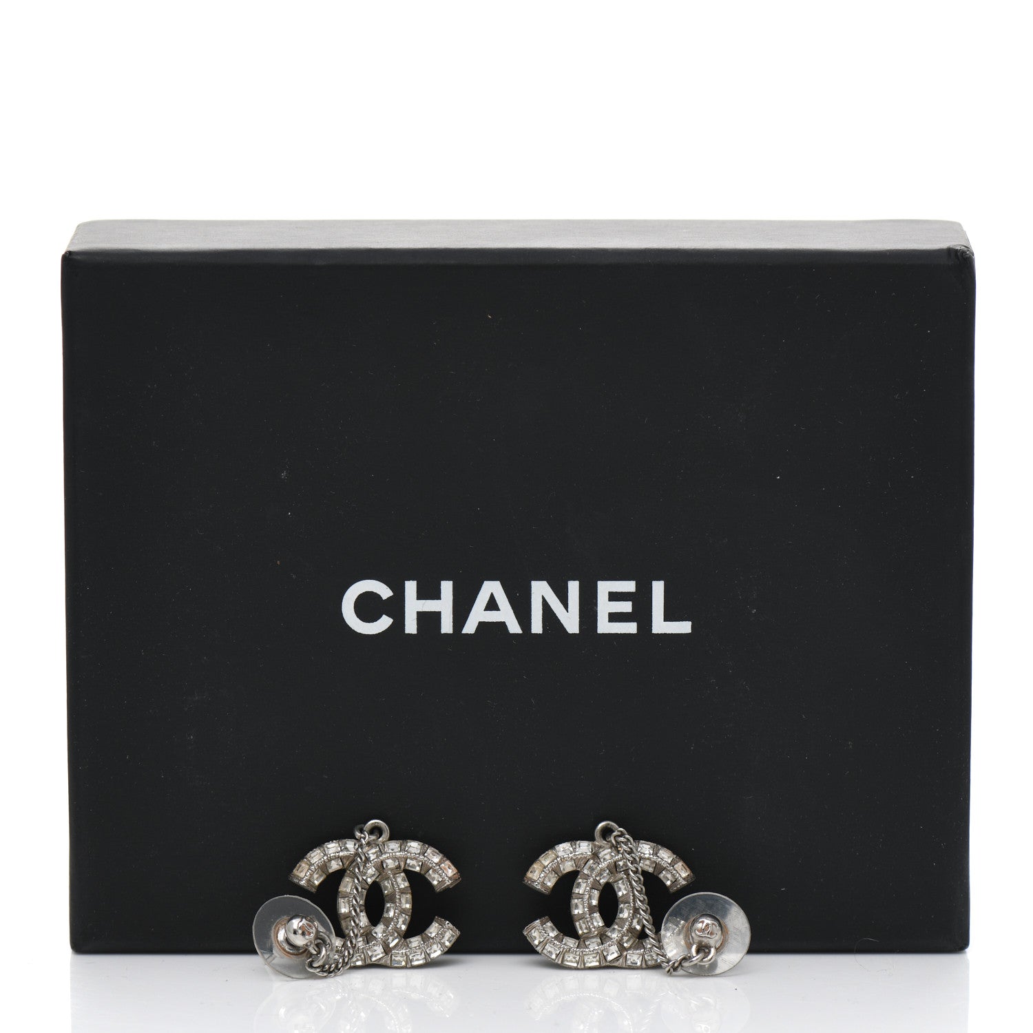 Chanel Baguette Crystal CC Drop Earrings Silver 6 of 6