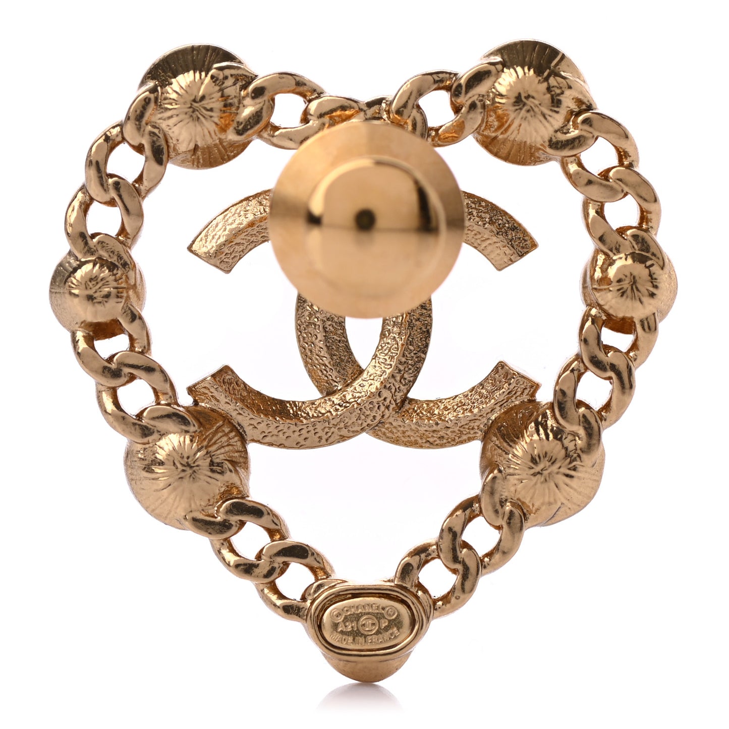 Crystal Pearl CC Heart Brooch Gold Multicolor