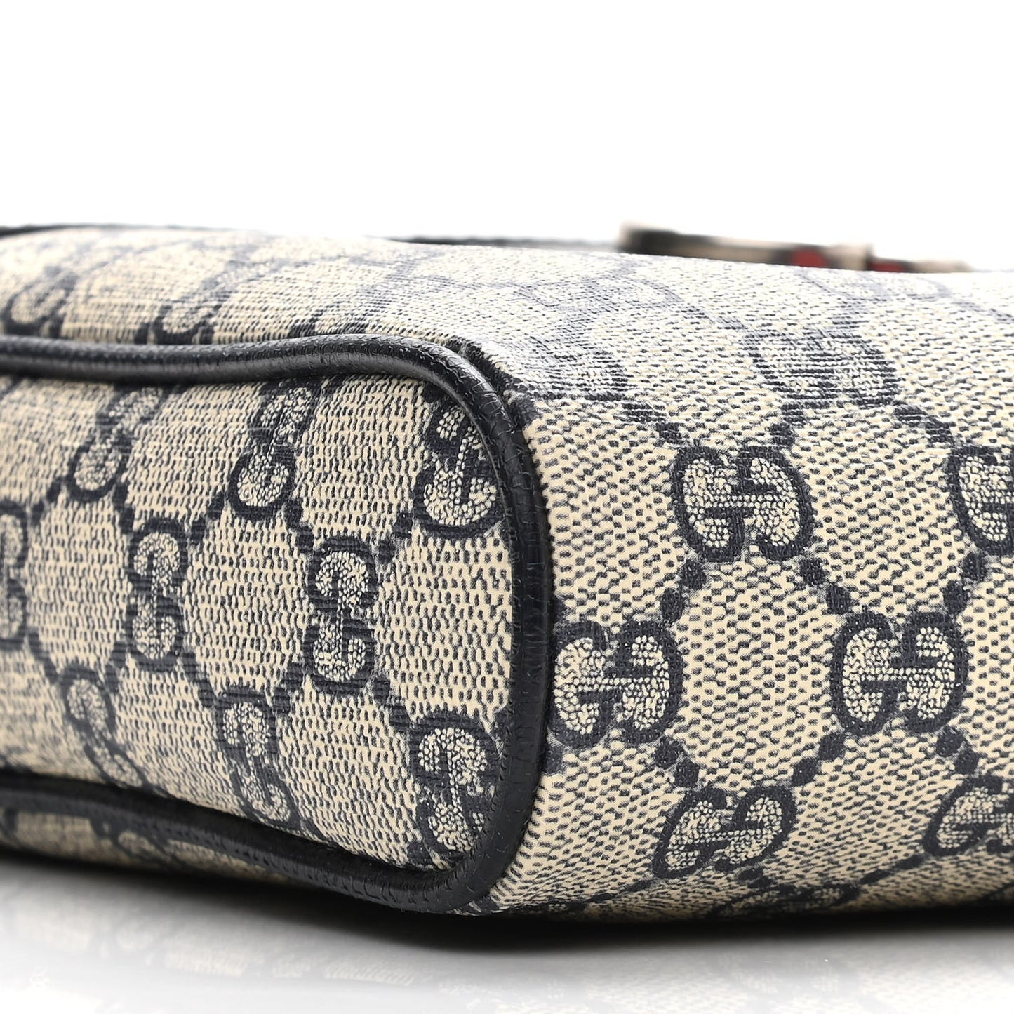 GG Supreme Monogram Textured Dollar Calfskin Web Small Ophidia Messenger Bag Beige Blue