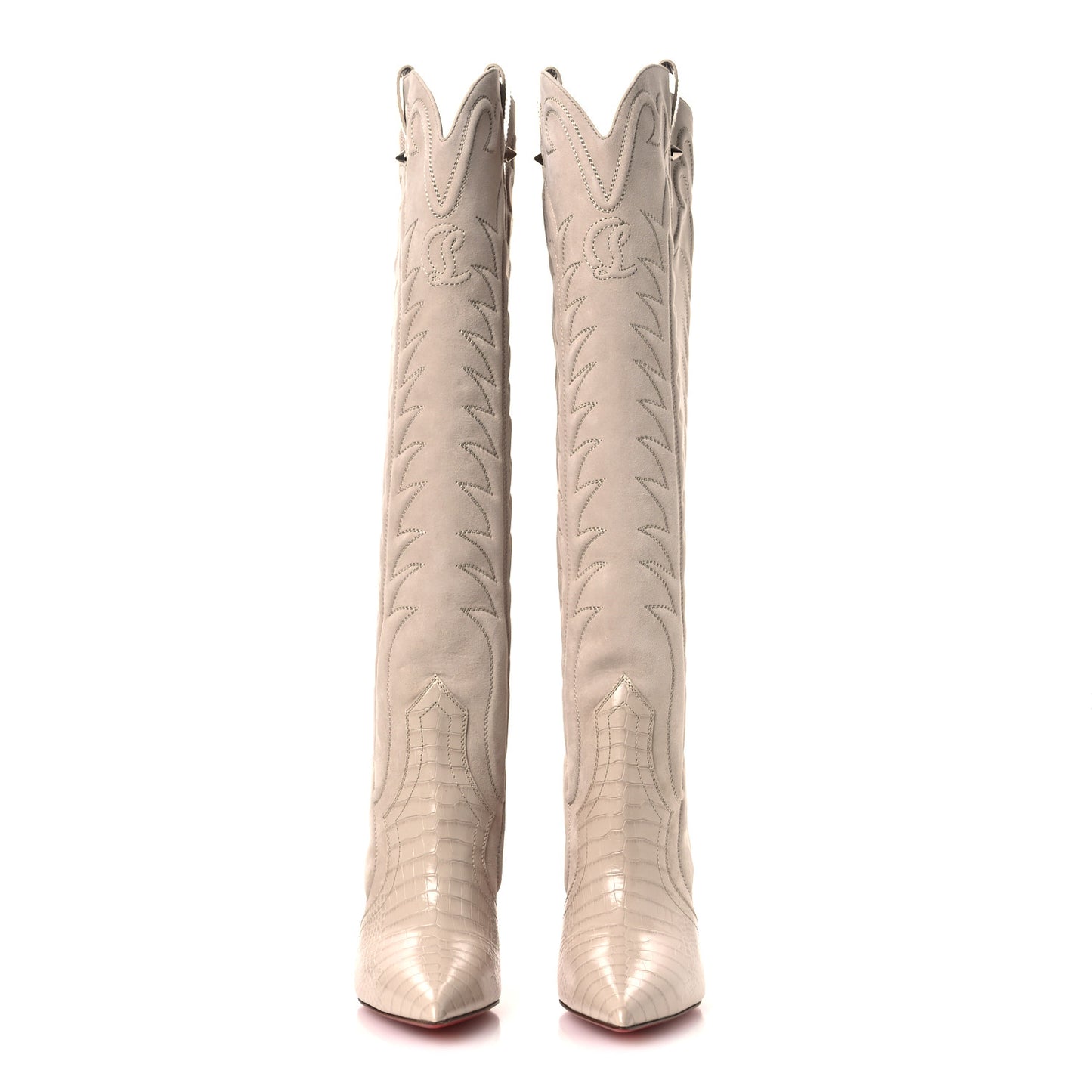 Calfskin Alligator Embossed Veau Velours Santia Botta 85 Tall Boots 40 Pearl