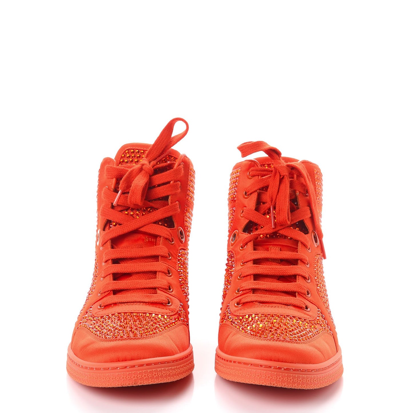 Satin Crystal High Top Sneakers 41.5 Orange