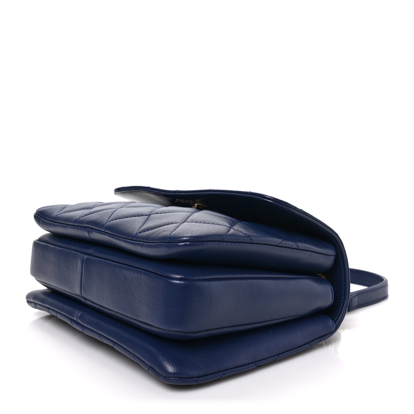 Lambskin Quilted Small Trendy CC Chain Dual Handle Flap Bag Navy