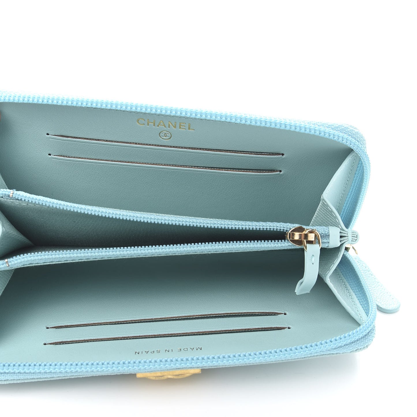 Caviar Quilted Small Boy Zip Around Wallet Light Blue