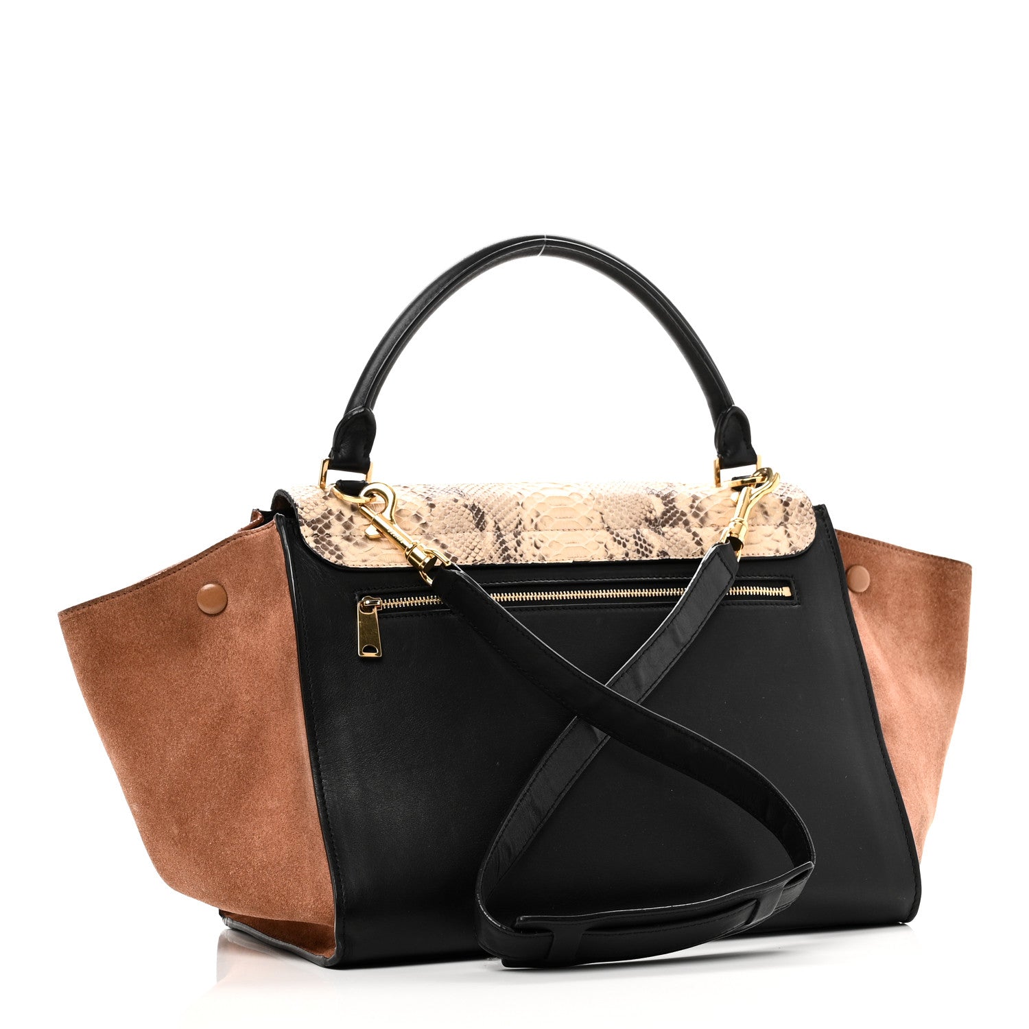 セリーヌ Celine Snakeskin Suede Trapeze Brown 1806059 – FASHIONPHILE