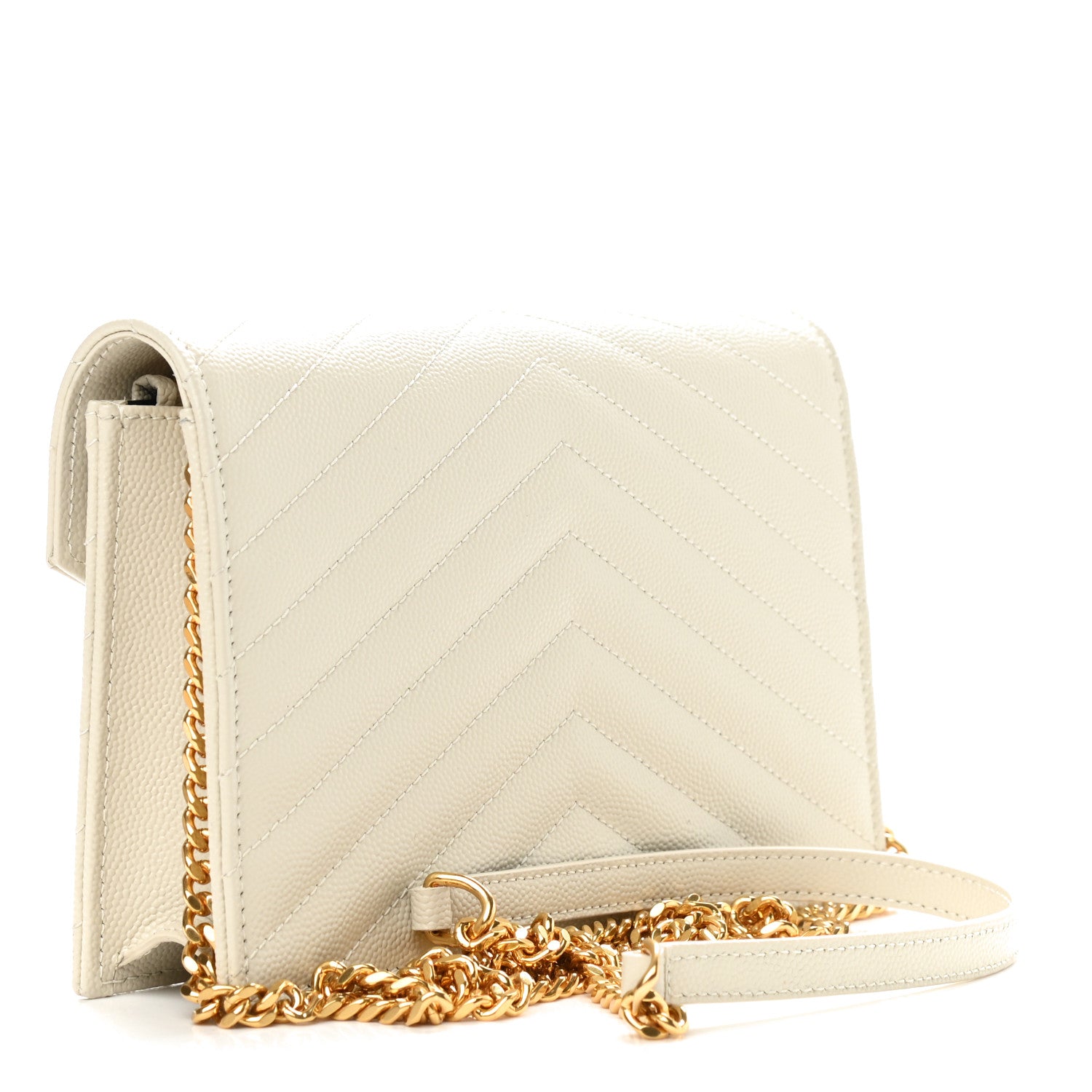 Saint Laurent Grain De Poudre Matelasse Chevron Monogram Envelope Chain Wallet Optical White 3 of 9