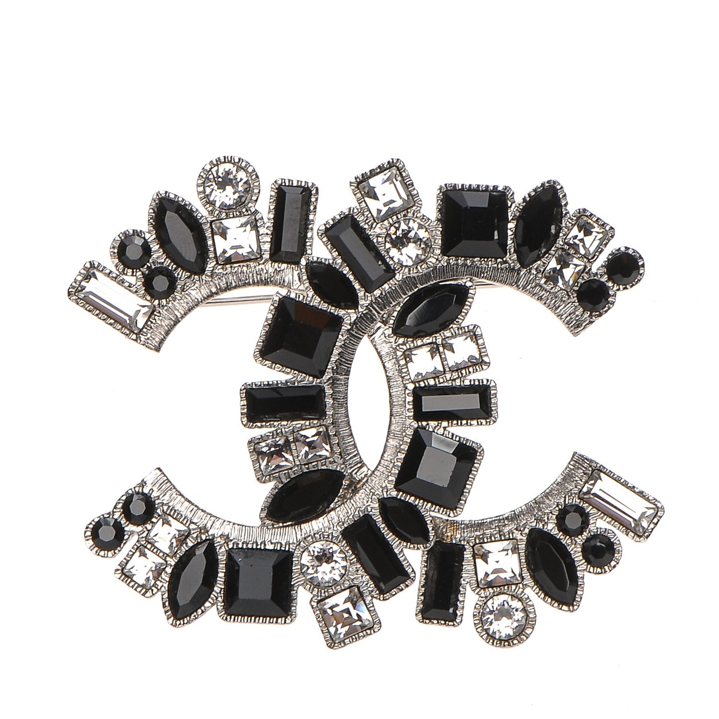Crystal CC Brooch Silver Black