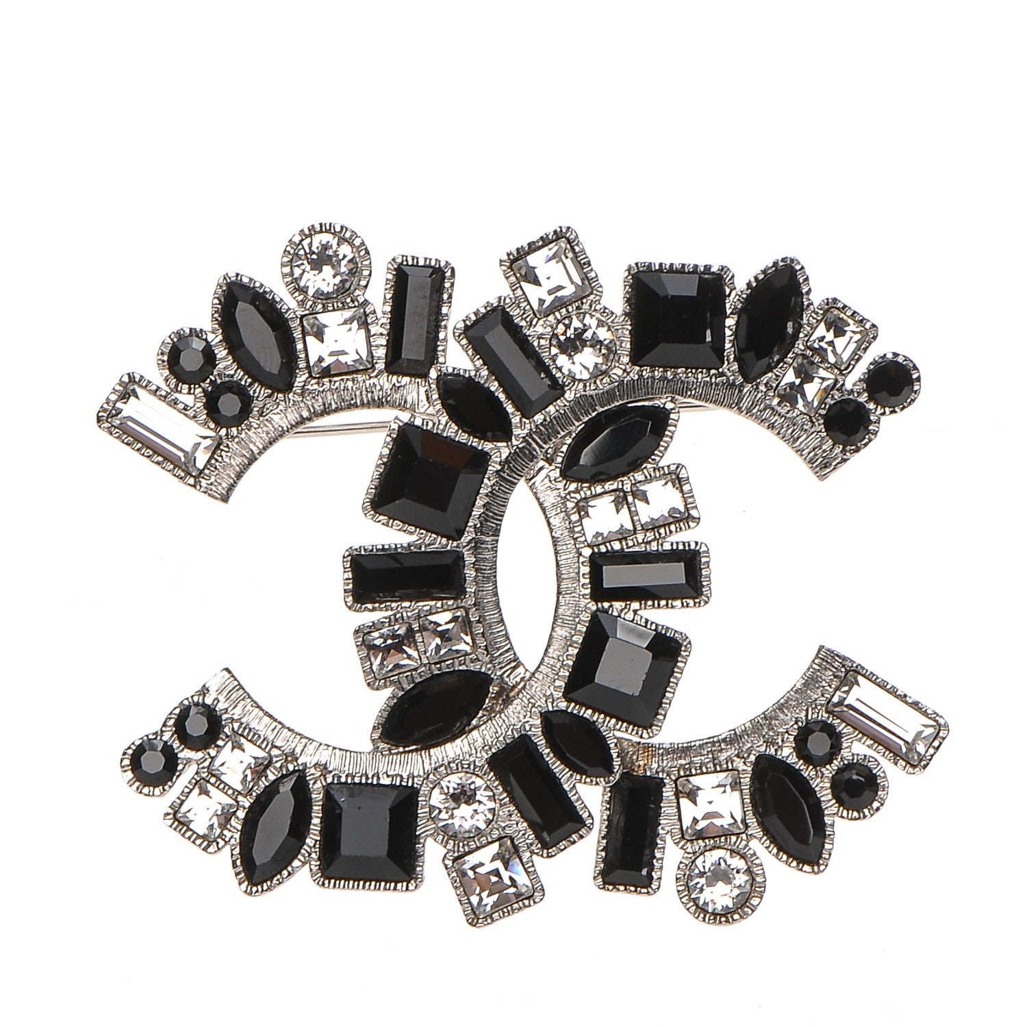 Chanel Crystal CC Brooch Silver Black 1 of 5