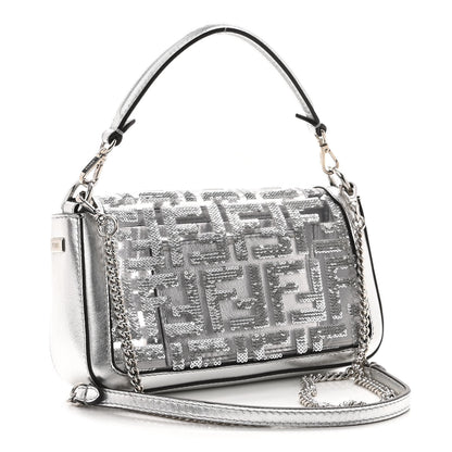 Fendi PVC Vitello Catalan Mirror Sequin FF Mini Baguette Argento 3 of 9