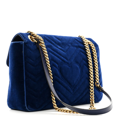 Gucci Velvet Matelasse Medium GG Marmont Shoulder Bag Cobalt Blue 3 of 11